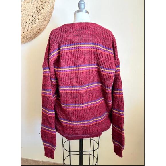 Arrow Criterion Men's Sweater XL Vintage Maroon Striped Knit Pullover Wool - Picture 4 of 5